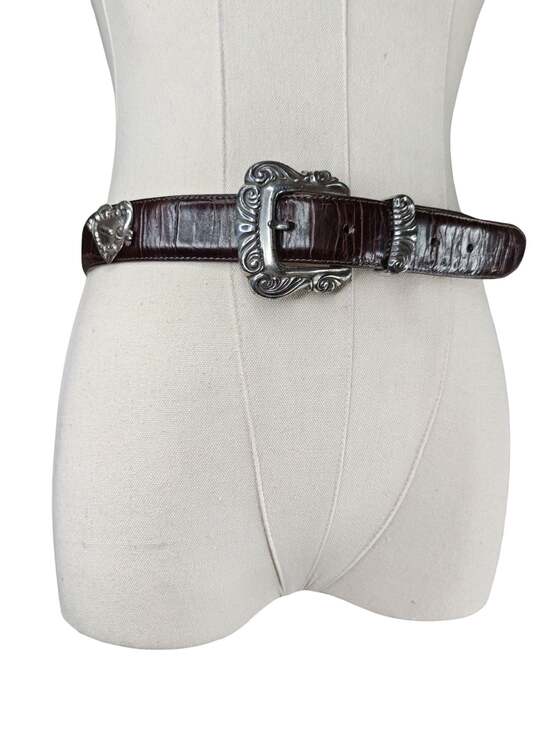 Brighton Women Brown Crocodile Embossed Leather Belt Silver Heart Charms Size M main image 5